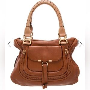 Chloe Marcie Medium Shoulder Bag Purse Cognac Brown Two Toned Leather $2700